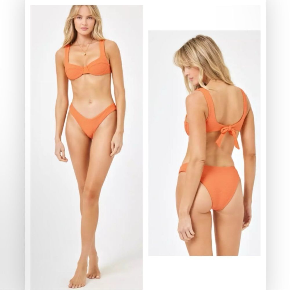 L*SPACE Eco Chic Repreve Sandy Bikini Nikita Tangerine Orange Large NWT $130